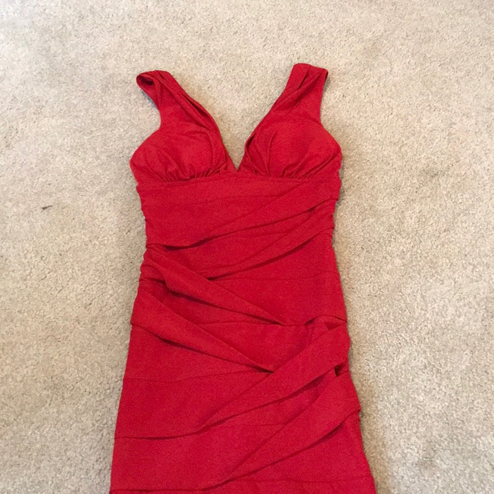 Red Ruched Bodycon Dress Cocktail Small Worn Once